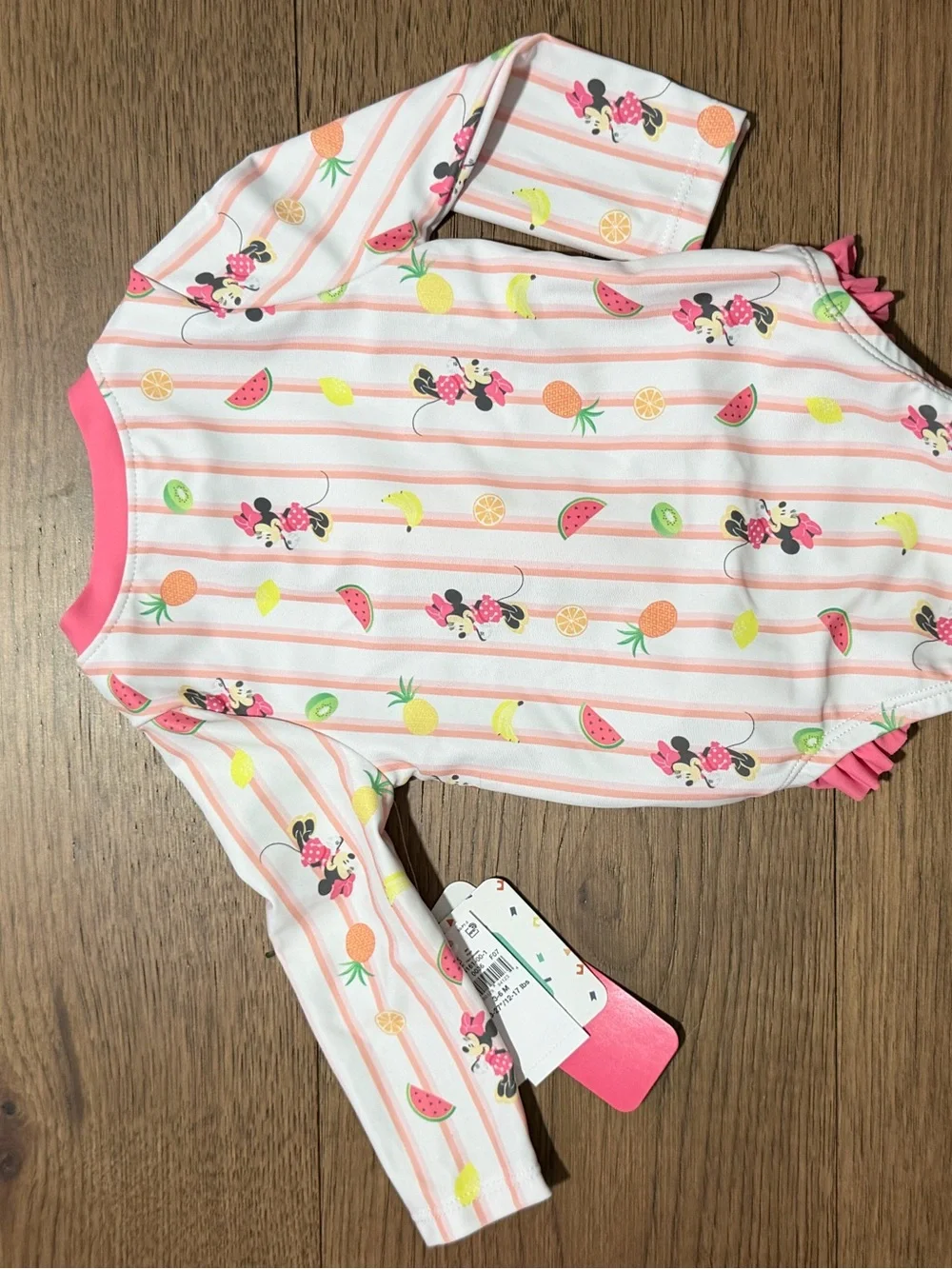 Disney Baby Minnie Mouse Fruit Striped Long Sleeve Swimsuit Baby Size 3-6 Months